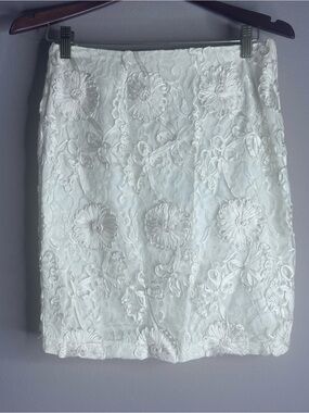 Cache Off White/ Ivory Floral Lace Mini Pencil Skirt - Women's Sz M